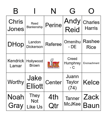 Super Bowl Bingo Card
