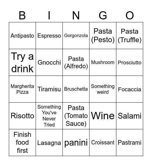 Italian Bingo Card
