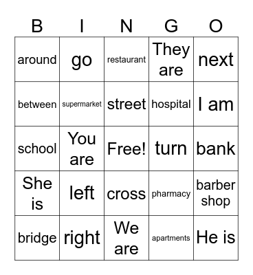 Directions Bingo Card
