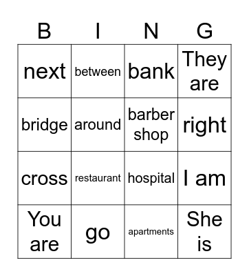 Directions Bingo Card