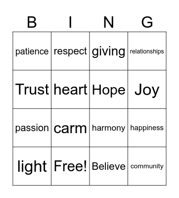 Peace and love bingo Card