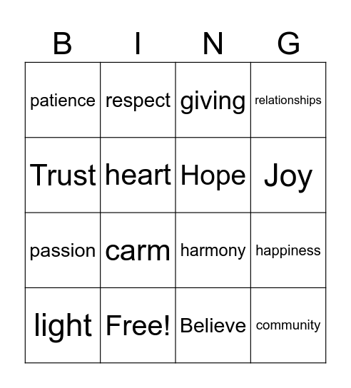 Peace and love bingo Card
