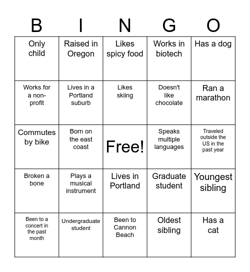 Networking Bingo Card