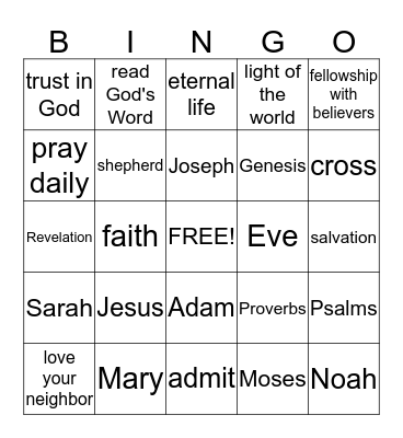 Bible Bingo Card