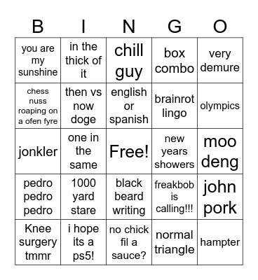 Untitled Bingo Card