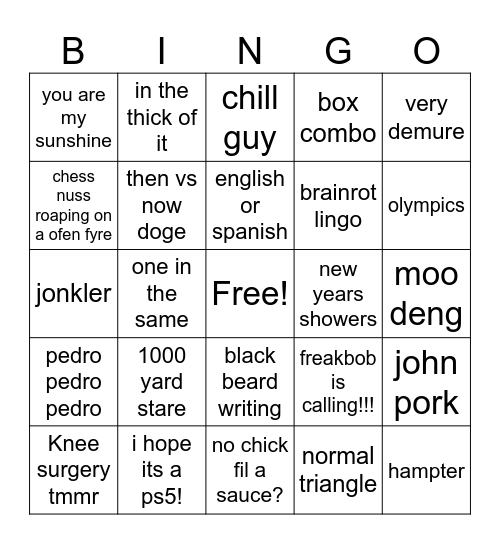 Untitled Bingo Card