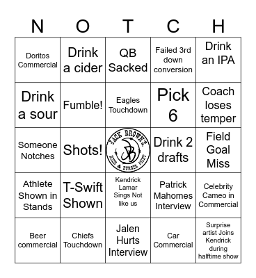 Jack Browns SuperBowl Party Bingo Card