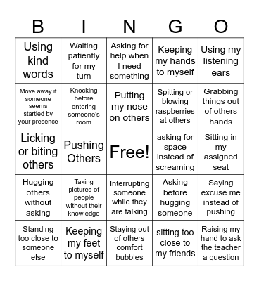 personal space bingo Card
