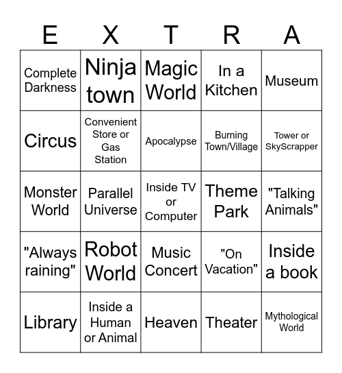 Extra mode Bingo Card