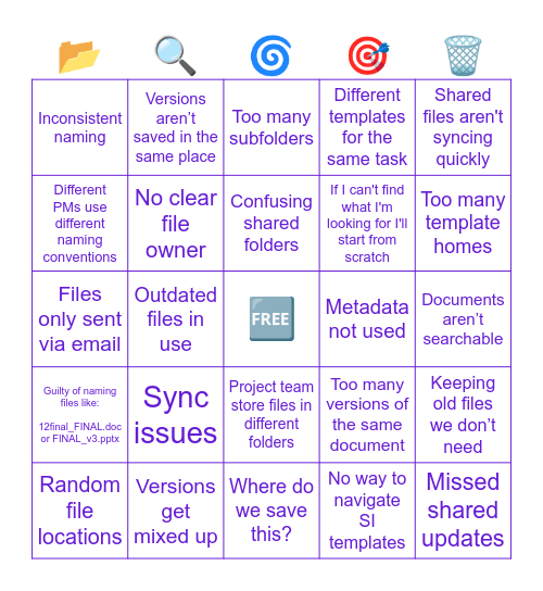 SI Data Management Hot Takes Bingo Card