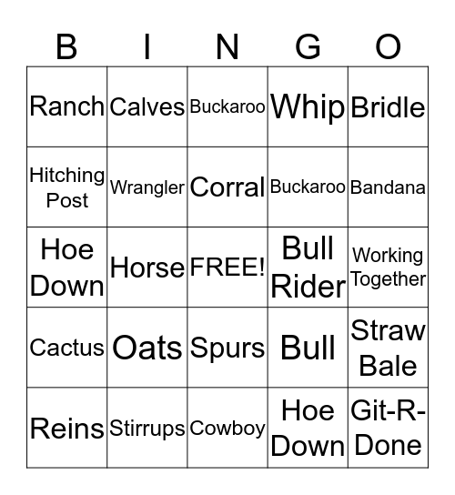 Hoe Down Bingo Card