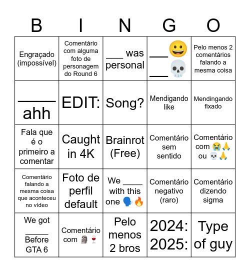 Teoria da Internet Morta Bingo Card