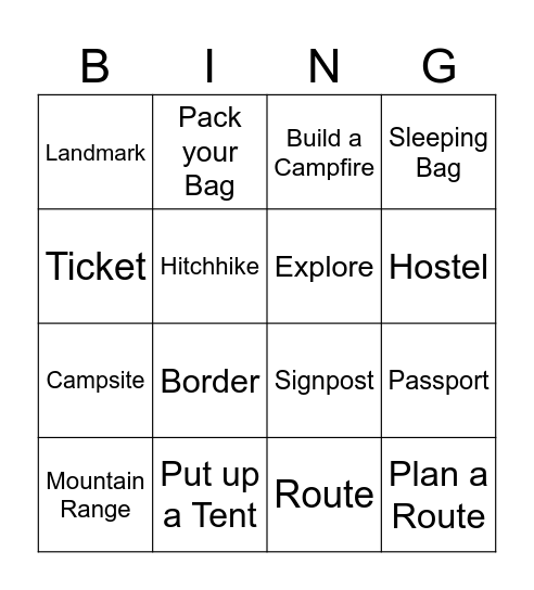 Journeys Bingo Card