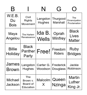 Black History Bingo Card