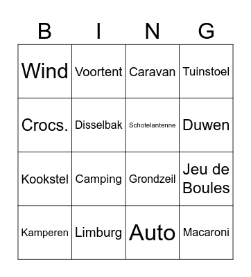 Cabaret op de Camping Bingo Card