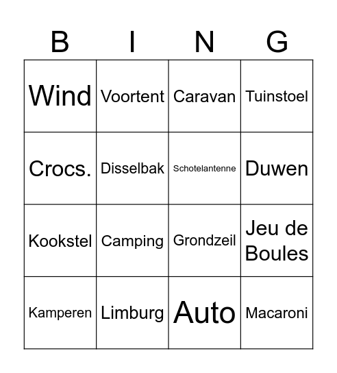 Cabaret op de Camping Bingo Card