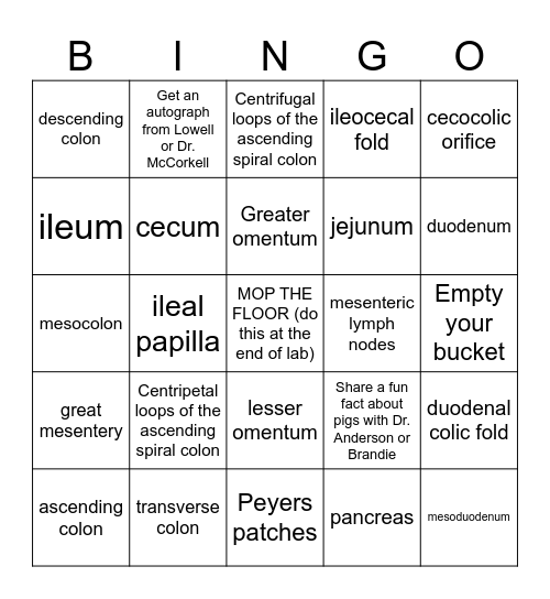 Porcine GI Bingo Card