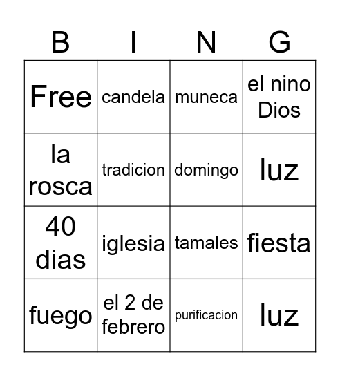 El Dia de la candelaria Bingo Card