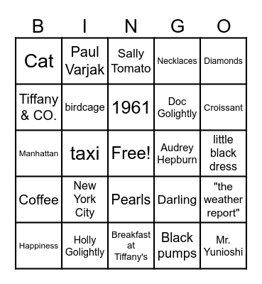 Breakfast at Tiffany's Bingo Card