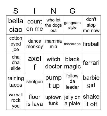 Kids Music Bingo Card