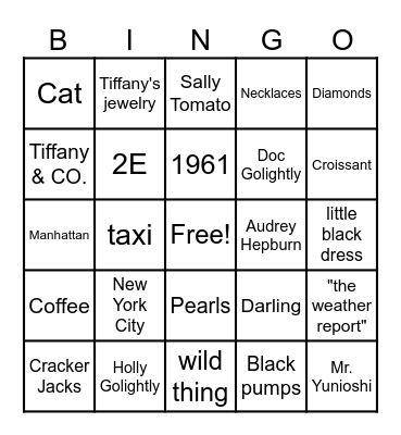 Breakfast at Tiffany's Bingo Card