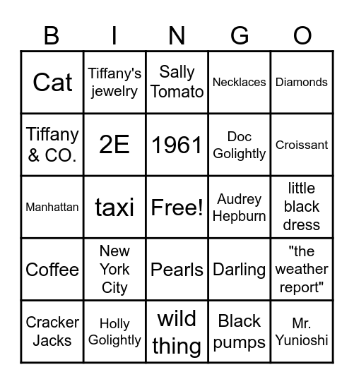 Breakfast at Tiffany's Bingo Card