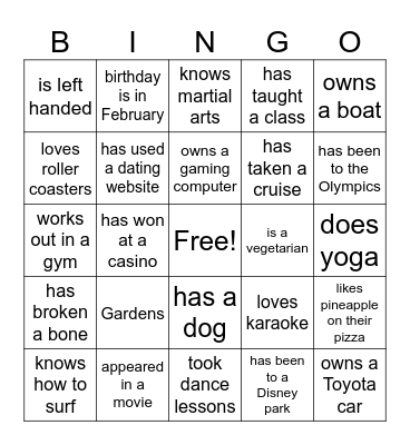 Getting to Know You Bingo Card