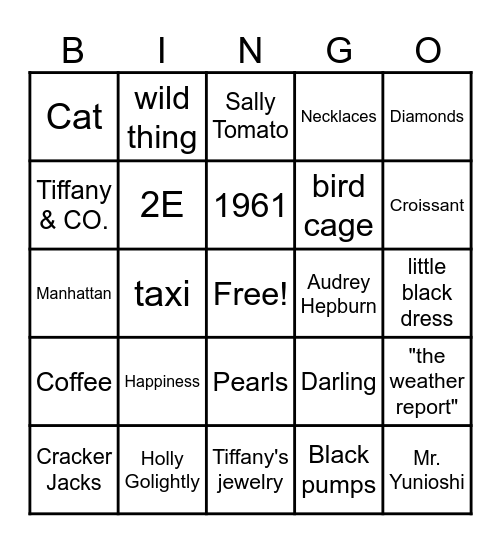 Breakfast at Tiffany's Bingo Card