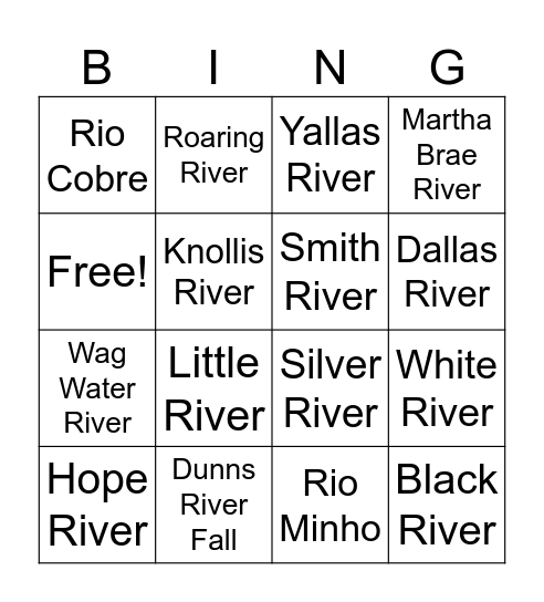 Uses of Rivers Bingo Card