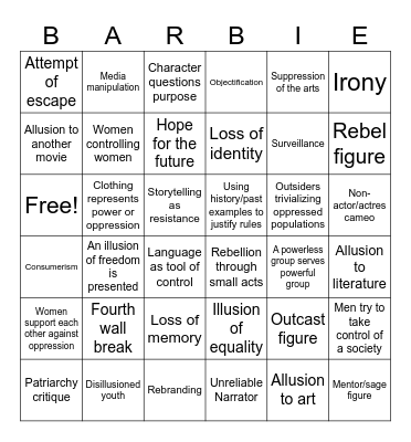 Barbie Bingo Card