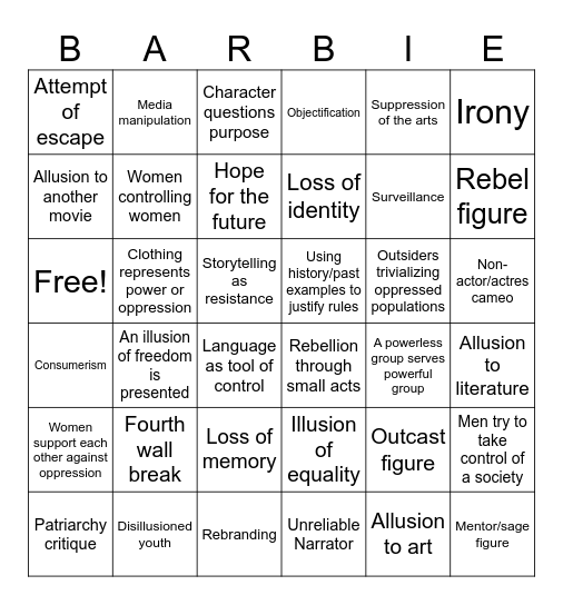 Barbie Bingo Card