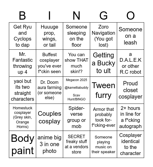 Megacon Scav Hunt/Bingo 2025 Bingo Card