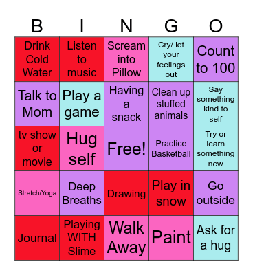 Amelia's Coping skills Bingo Card