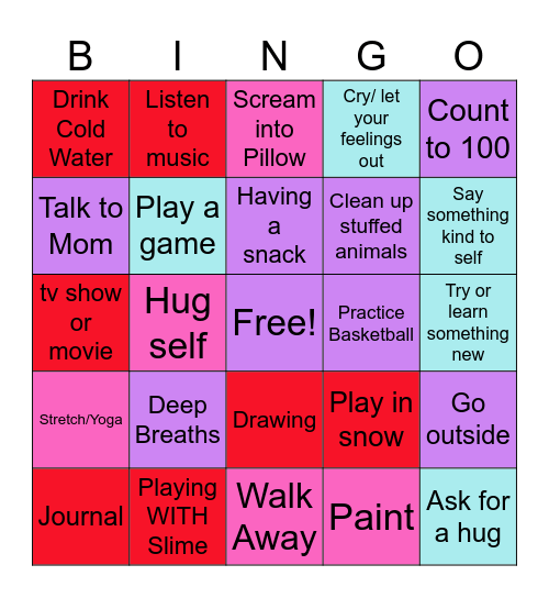 Amelia's Coping skills Bingo Card