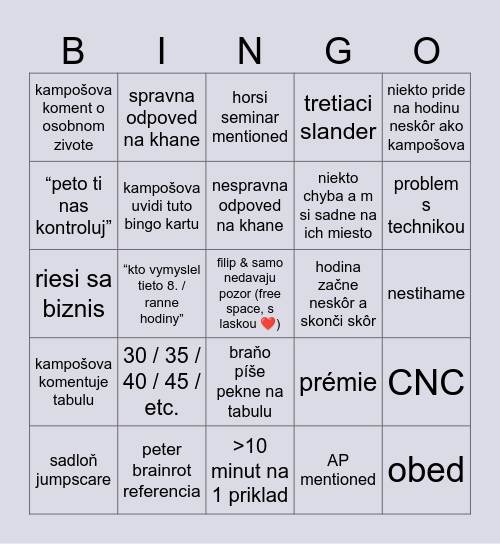 sem-go Bingo Card