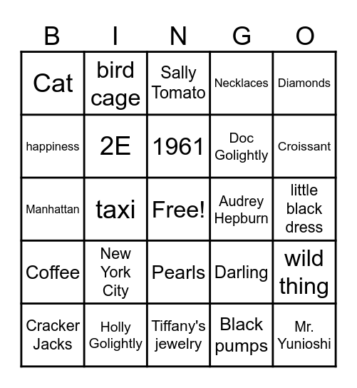 Breakfast at Tiffany's Bingo Card