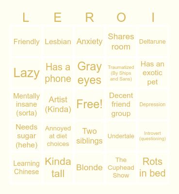 My Life Bingo Card