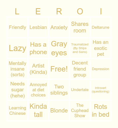 My Life Bingo Card