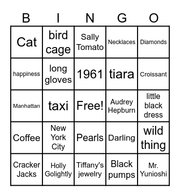Breakfast at Tiffany's Bingo Card