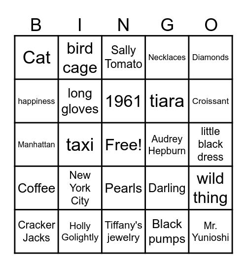 Breakfast at Tiffany's Bingo Card