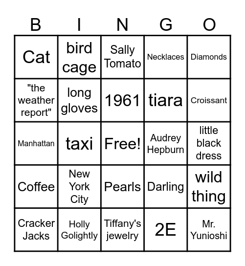 Breakfast at Tiffany's Bingo Card