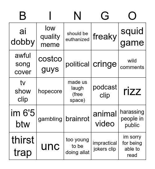 Instagram Reels Bingo Card