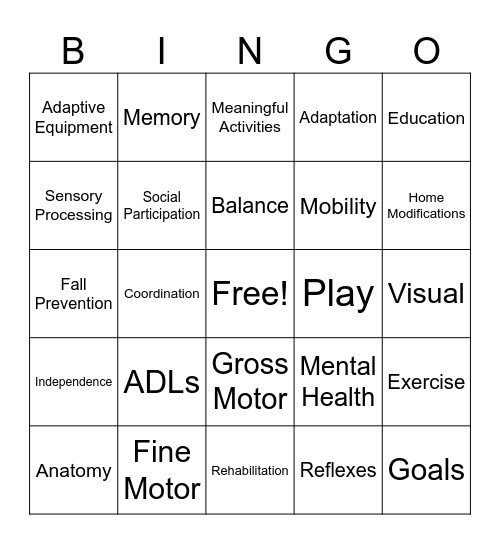 Occupational Therapy Bingo Card