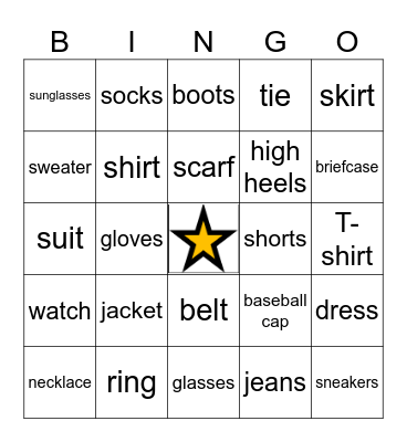 Clothing Bingo Card