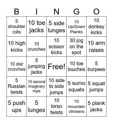 Physical Education (PE) Bingo Card