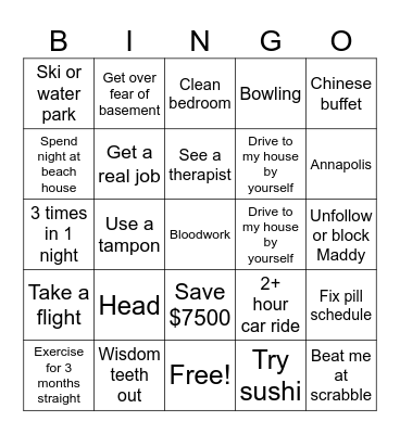 Kate 2025 Bingo Card