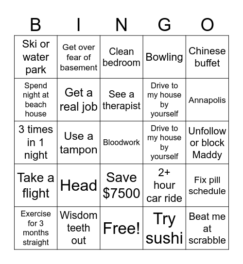 Kate 2025 Bingo Card
