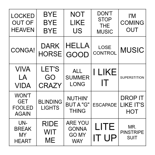 HALFTIME Bingo Card