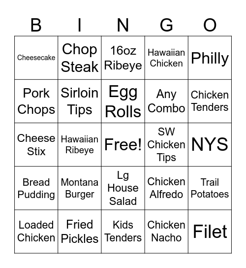 Colton's Bingo You pick: Free meal, No silverware Bingo Card