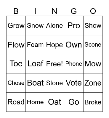 Long O Bingo Card